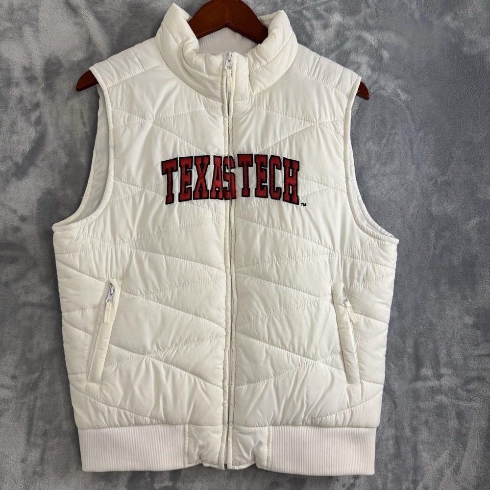 Colosseum Texas Tech Vest Womens XL White Puffer Quilted Full Zip Red Raiders
